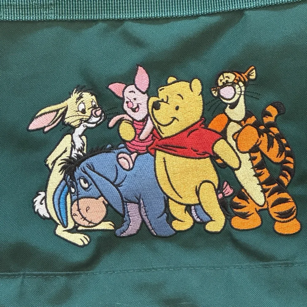 Disney Store Vintage 90s Winnie The Pooh Duffle Bag Dark Green Embroidered EUC